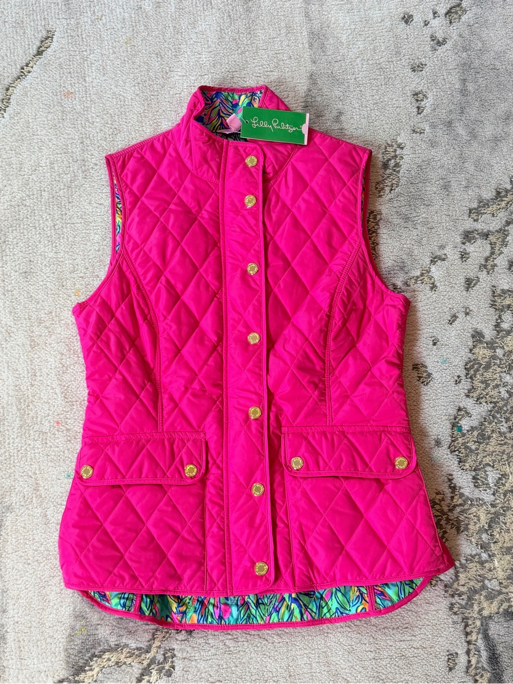 NWT Lilly Pulitzer Women's Quilted Hot Pink Sleeveless Vest size Small